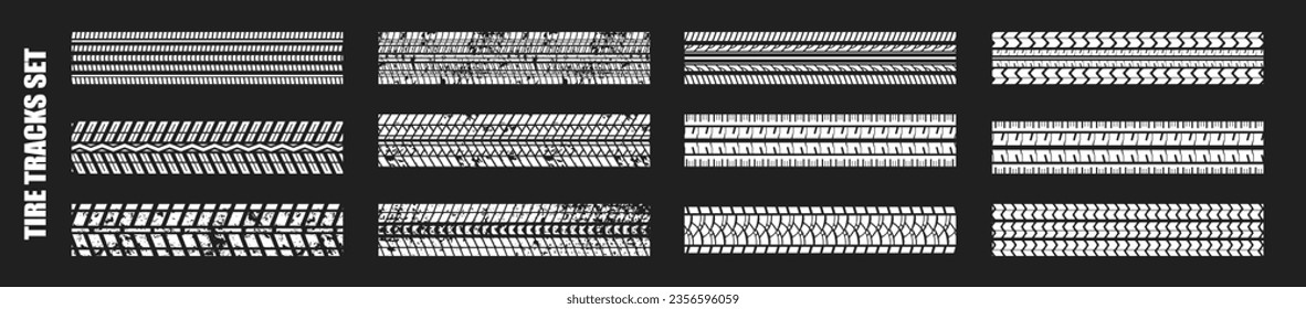  Car and motorcycle tire track vector set. Tire mark. Vector illustration