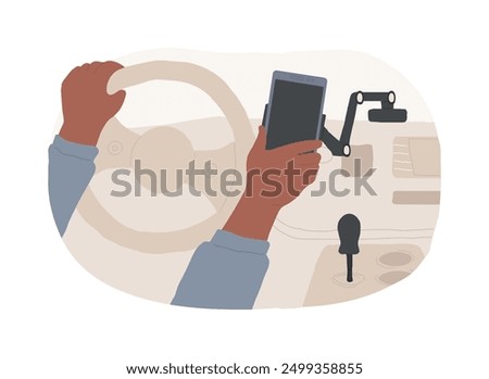 Car mount isolated cartoon vector illustrations. Man puts his phone on universal car mount for navigation, mobile modern technology, gadgets addiction, accessories holder vector cartoon.