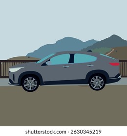 Auto in einer gebirgigen Landschaft
