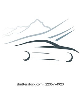 car and mountains landscape in behind