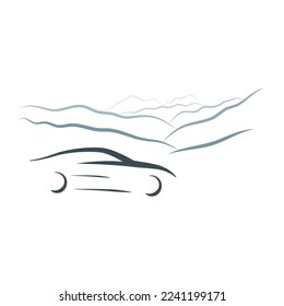 Auto- und Berglandschaft im Hintergrund