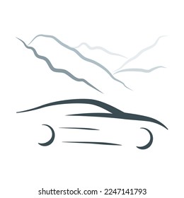 car and mountains landscape in behind