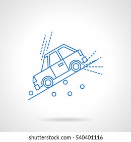 Car moving down the slope with stones. Line style icon automobile disasters