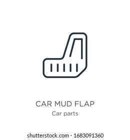 Car mud flap icon. Thin linear car mud flap outline icon isolated on white background from car parts collection. Line vector sign, symbol for web and mobile