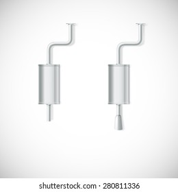 Car mufflers set. Car part, vector illustration isolated on a white background