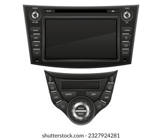 car multimedia system with climate control panel vector illustration isolated on white background