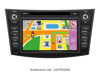 multimedia del coche con ilustración de pantalla táctil vectorial aislada en fondo blanco