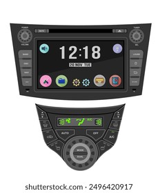 Auto, Multimedia mit Touchscreen, Vektorgrafik, flacher Stil, einzeln auf weißem Hintergrund