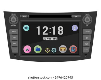 car multimedia with touchscreen vector illustration flat style isolated on white background