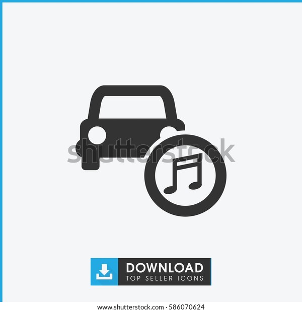 car music icon. Simple filled car music icon.\
On white background.
