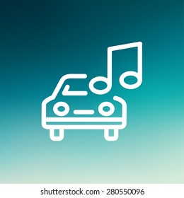 Car with music icon thin line for web and mobile, modern minimalistic flat design. Vector white icon on gradient mesh background.