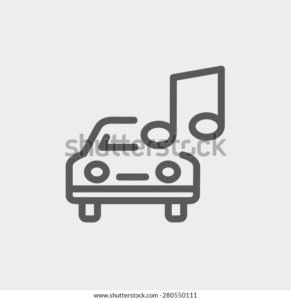 Car with music icon thin line for web and\
mobile, modern minimalistic flat design. Vector dark grey icon on\
light grey background.