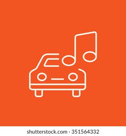 Coche con icono de la línea de notas de música para web, móviles e infografías. Icono blanco vector aislado en fondo rojo.