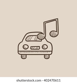 Car with music note sketch icon.