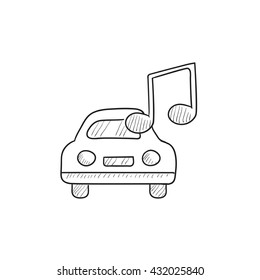 Car with music note vector sketch icon isolated on background. Hand drawn Car with music note icon. Car with music note sketch icon for infographic, website or app.