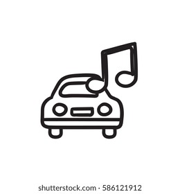 Car with music note vector sketch icon isolated on background. Hand drawn Car with music note icon. Car with music note sketch icon for infographic, website or app.