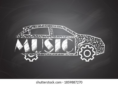 car from music notes. Vector illustration