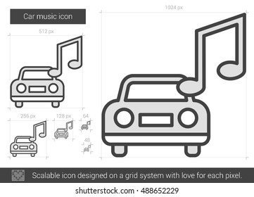 Icono de línea vectorial de la música del auto aislado en fondo blanco. Icono de la línea de música del auto para infografía, sitio web o aplicación. Icono escalable diseñado en un sistema de cuadrícula.