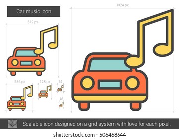 Icono de línea vectorial de la música del auto aislado en fondo blanco. Icono de la línea de música del auto para infografía, sitio web o aplicación. Icono escalable diseñado en un sistema de cuadrícula.