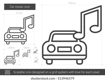 Icono de línea vectorial de la música del auto aislado en fondo blanco. Icono de la línea de música del auto para infografía, sitio web o aplicación. Icono escalable diseñado en un sistema de cuadrícula.
