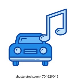 Autorenmusik, Vektorsymbol einzeln auf weißem Hintergrund. Auto-Musik-Linie Symbol für Infografik, Website oder App. Blaues Symbol für ein Gittersystem.