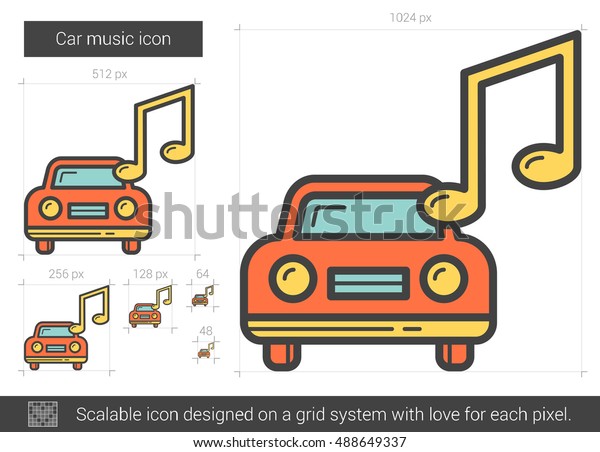 Car music vector line icon isolated on white\
background. Car music line icon for infographic, website or app.\
Scalable icon designed on a grid\
system.