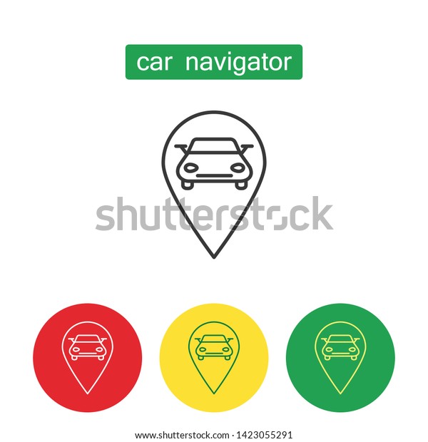 Car navigation device outline icons set.\
Automotive navigator with automobile and pointing mark. Editable\
stroke sign for mobile assistant application. GPS navigation\
technology vector\
illustration.