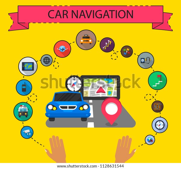 Car navigation flat icons concept.\
Vector illustration. Element template for\
design.