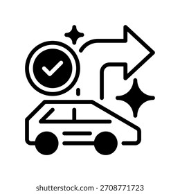 Icono de la línea de navegación del coche, símbolo del contorno para las direcciones de conducción, el enrutamiento del vehículo, la guía GPS, el viaje por carretera y el viaje del automóvil. Icono de signo de Vector.