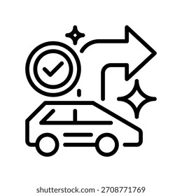 Icono de la línea de navegación del coche, símbolo del contorno para las direcciones de conducción, el enrutamiento del vehículo, la guía GPS, el viaje por carretera y el viaje del automóvil. Icono de signo de Vector.