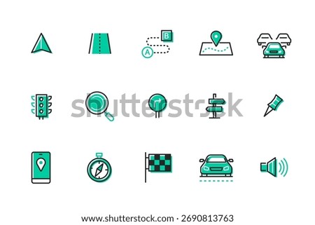 Car navigation - set of line design style icons