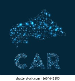 CAR network map. Abstract geometric map of the country. Internet connections and telecommunication design. Classy vector illustration.