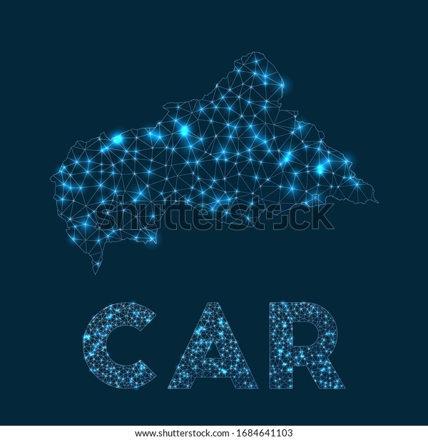 CAR network map. Abstract geometric map of\
the country. Internet connections and telecommunication design.\
Classy vector\
illustration.
