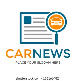 Plantilla de logotipo vectorial de noticias de coches. Este diseño utiliza vidrio de aumento y símbolo de datos. Adecuado para la información.