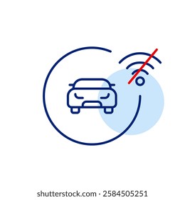 Car and no wi-fi symbol. Smart system disconnected. Offline navigation mode. Pixel perfect, editable stroke vector icon