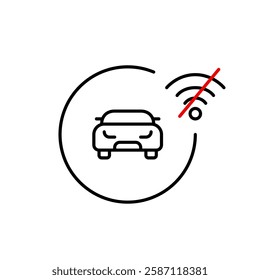 Car and no wi-fi symbol. Smart system disconnected. Offline navigation mode. Pixel perfect, editable stroke vector icon