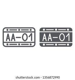 Car number line and glyph icon, automobile and part, metal number sign, vector graphics, a linear pattern on a white background, eps 10.