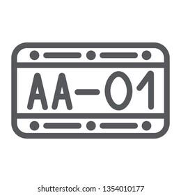 Car number line icon, automobile and part, metal number sign, vector graphics, a linear pattern on a white background, eps 10.