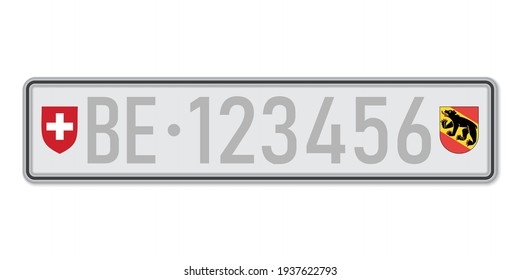 Car Number Plate Bern. Vehicle Registration License Of Switzerland. European Standard Sizes