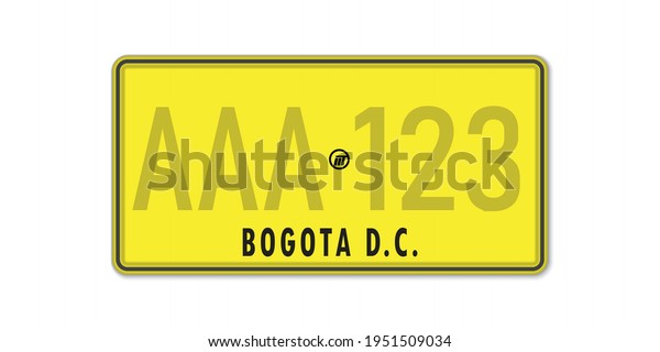 Car number plate Bogota. Vehicle\
registration license of Colombia. American Standard\
sizes