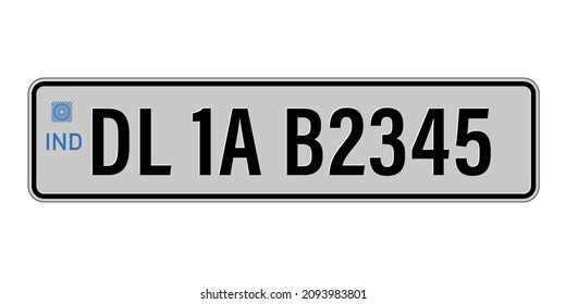 Car number plate Delhi. Vehicle registration license of India. European Standard size