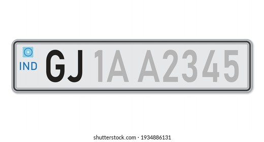 Car number plate Gujarat. Vehicle registration license of India. European Standard sizes