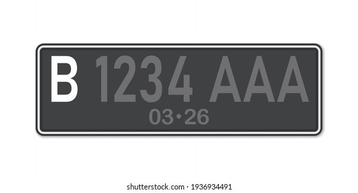 Car Number Plate Jakarta. Vehicle Registration License Of Indonesia. Standard Sizes