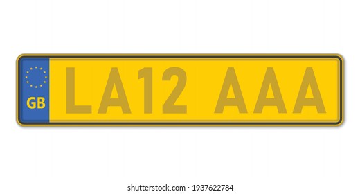 Car number plate. Vehicle registration license of United Kingdom. European Standard sizes
