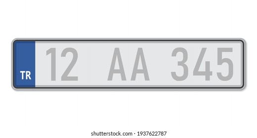 Car Number Plate. Vehicle Registration License Of Turkey. European Standard Sizes
