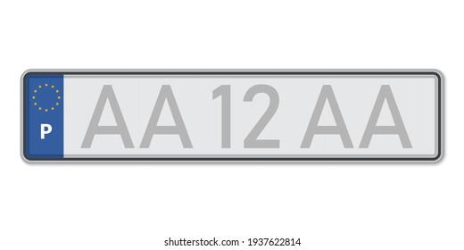 Car number plate. Vehicle registration license of Portugal. European Standard sizes