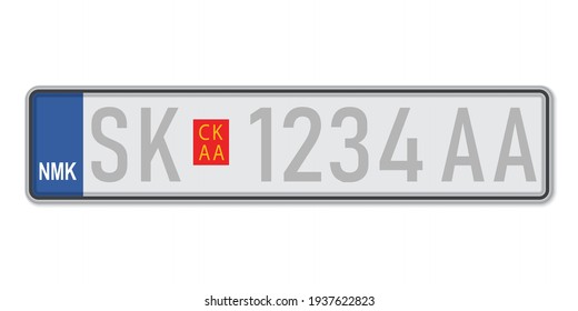 Car number plate. Vehicle registration license of North Macedonia. European Standard sizes