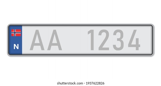 Car number plate. Vehicle registration license of Norway. European Standard sizes