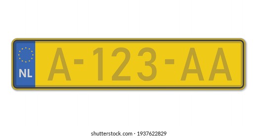 Car number plate. Vehicle registration license of Netherlands. European Standard sizes