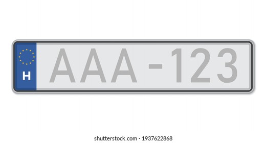 Car number plate. Vehicle registration license of Hungary. European Standard sizes